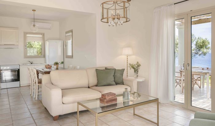 Open plan living room, dining area and kitchen, Villa Spring, The Seasons Villas, Svoronata, Kefalonia