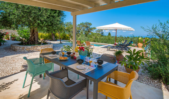 Pergola and sun terrace, Apollo's Retreat, Paxos, Greece