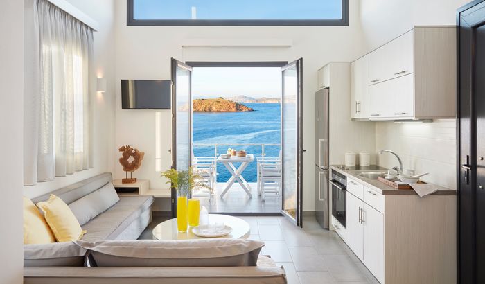 Kitchen and living room, Eleia Seafront Villas, Anaxos, Lesvos