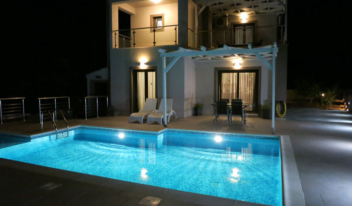 Night shot of Villa Eos