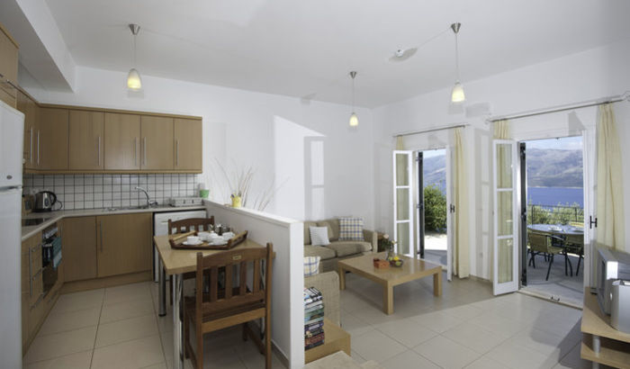 Villa Odysseus, kitchen and lounge, The Lefki Villas, Ithaca