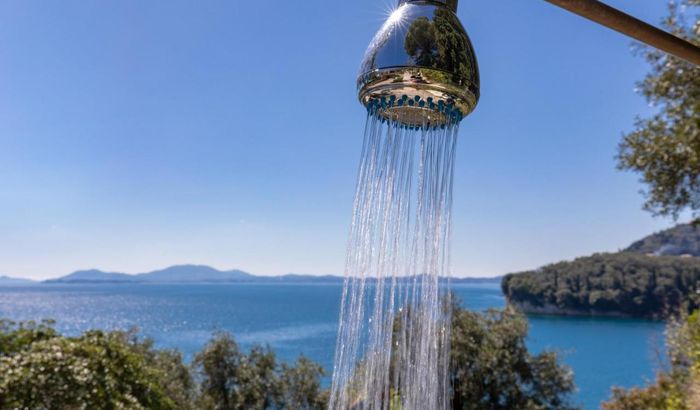 Outdoor shower, Kalami Lookout Villa, Kalami, Corfu