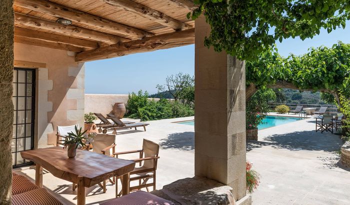 Al fresco dining and swimming pool, Villa Kamares, Crete