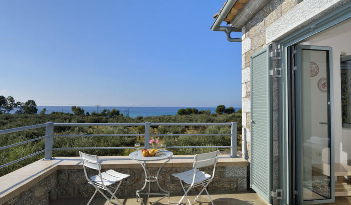 Villa Dysi balcony, Kastro Houses, Kardamili, Peloponnese, Greece