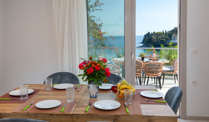 Open-plan dining area, Nassos House, Paxos, Greece