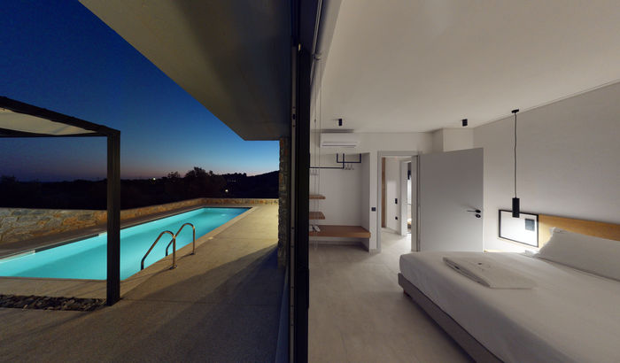 Bedroom facing the swimming pool, Daelia Villas, Lesvos