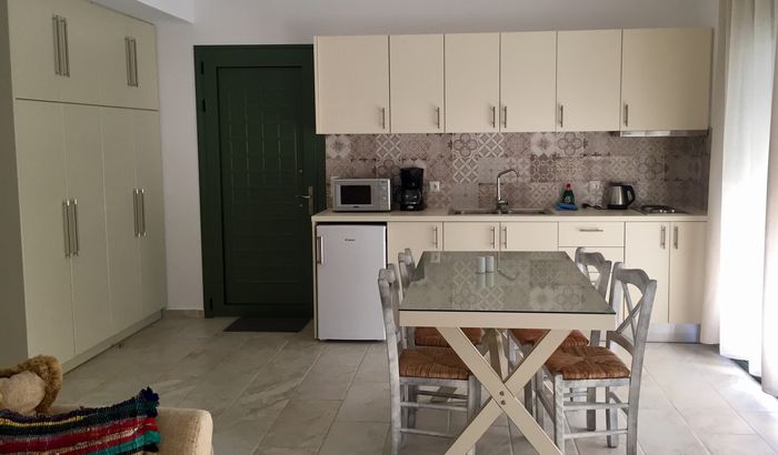 Kitchen and dining area, Stone Studio, Ouzo Villas, Lesvos