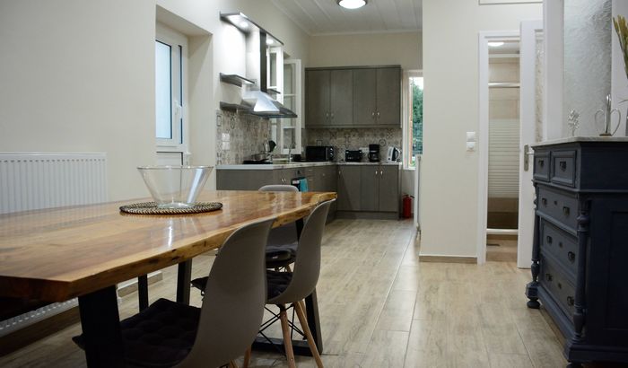 Dining area and kitchen, Villa Emmelia, Ithaca