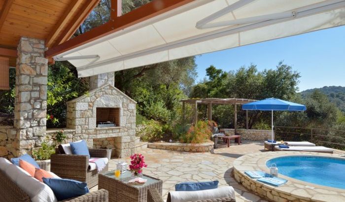 Pool, terrace and BBQ, Villa Shamballa, Meganissi